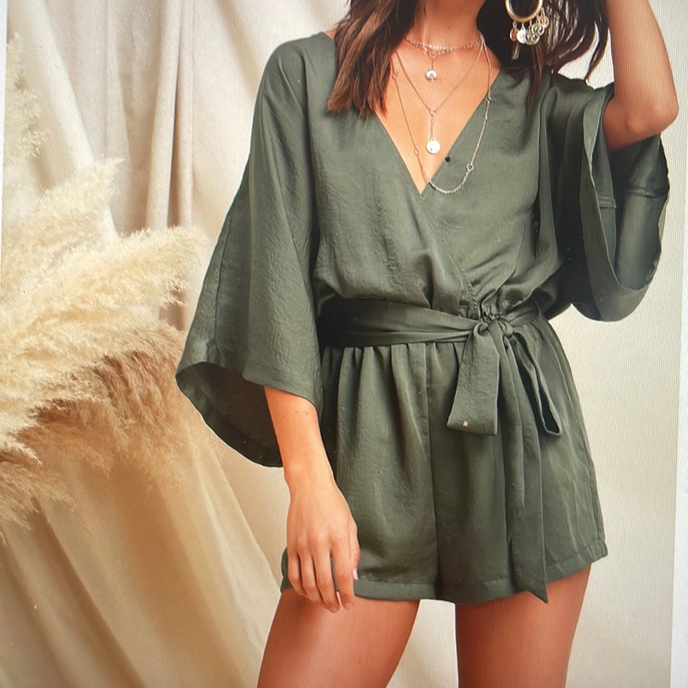 Lulus- Ain’t it Grand romper Olive Green S